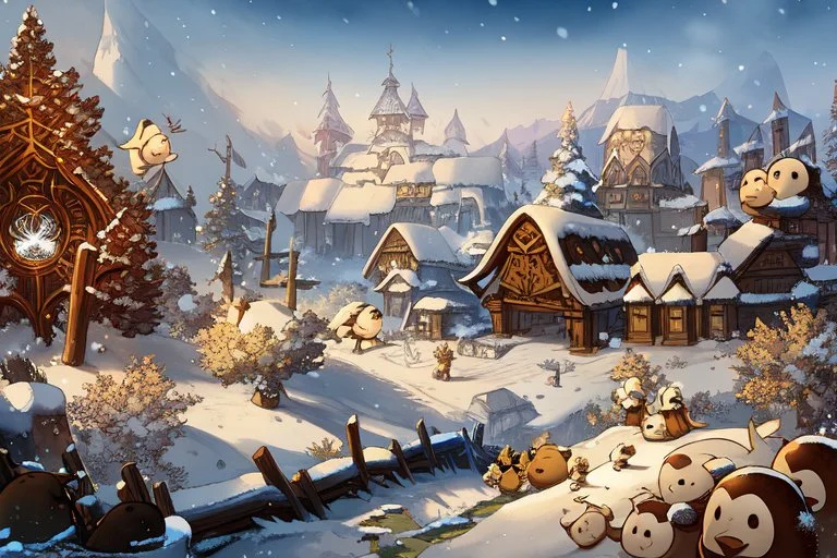 Winter trees elegant fantasy intricate art deco fantasy watercolor mystic Paul Klee Tim burton Yacek Yerka dee Nickerson snow winter cold season simple design