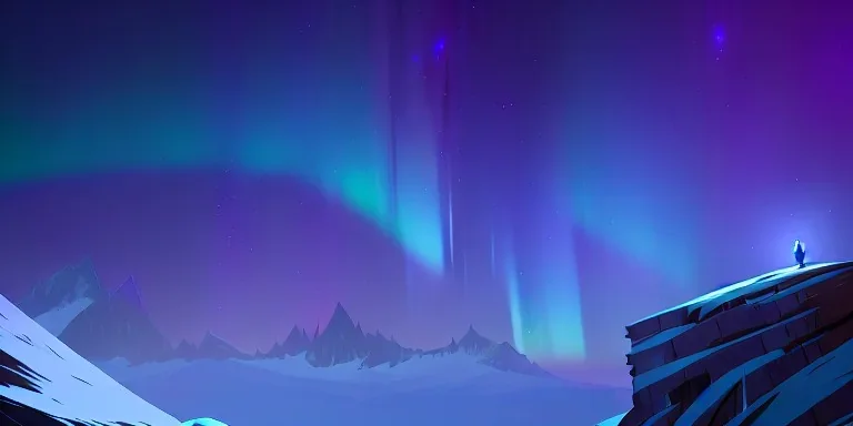 Massive Mountaintop summit, aurora borealis, fantasy, snow storm