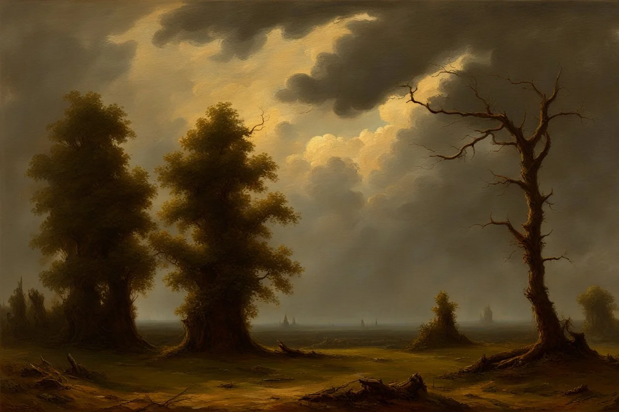 Trees, clouds, gothic horror movies influence, friedrich eckenfelder impressionism painting