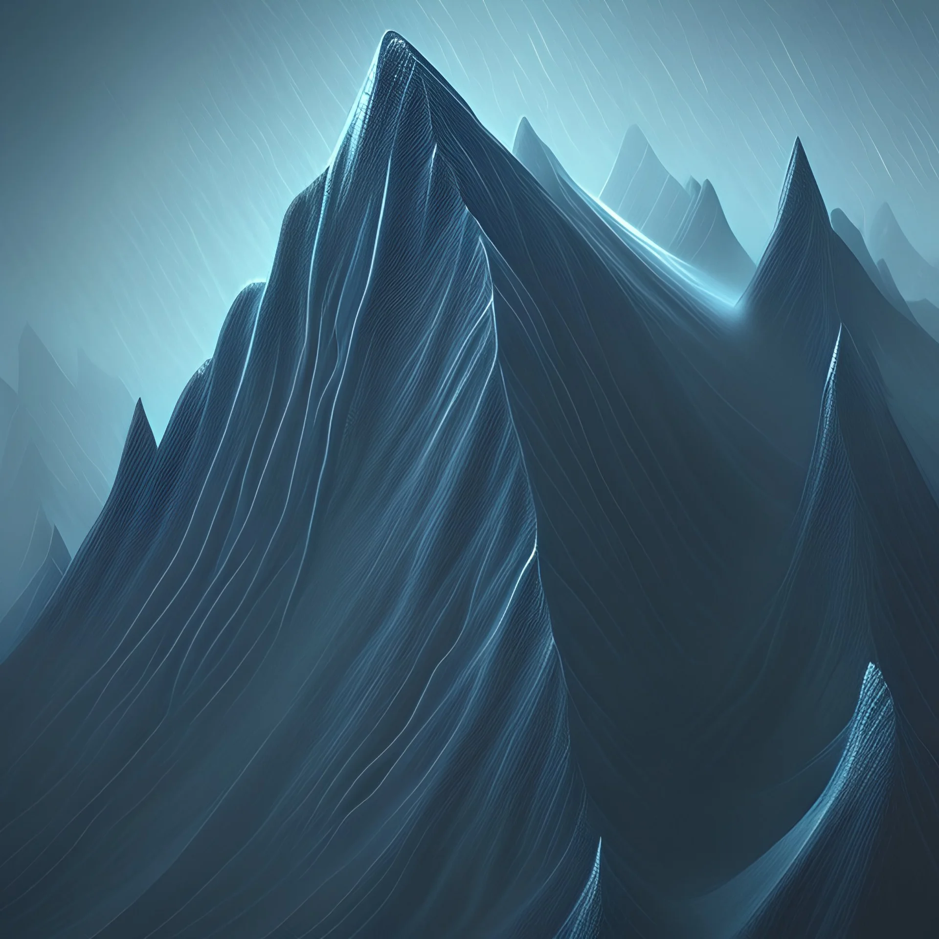 3d design of a mountain in the rain, close up view