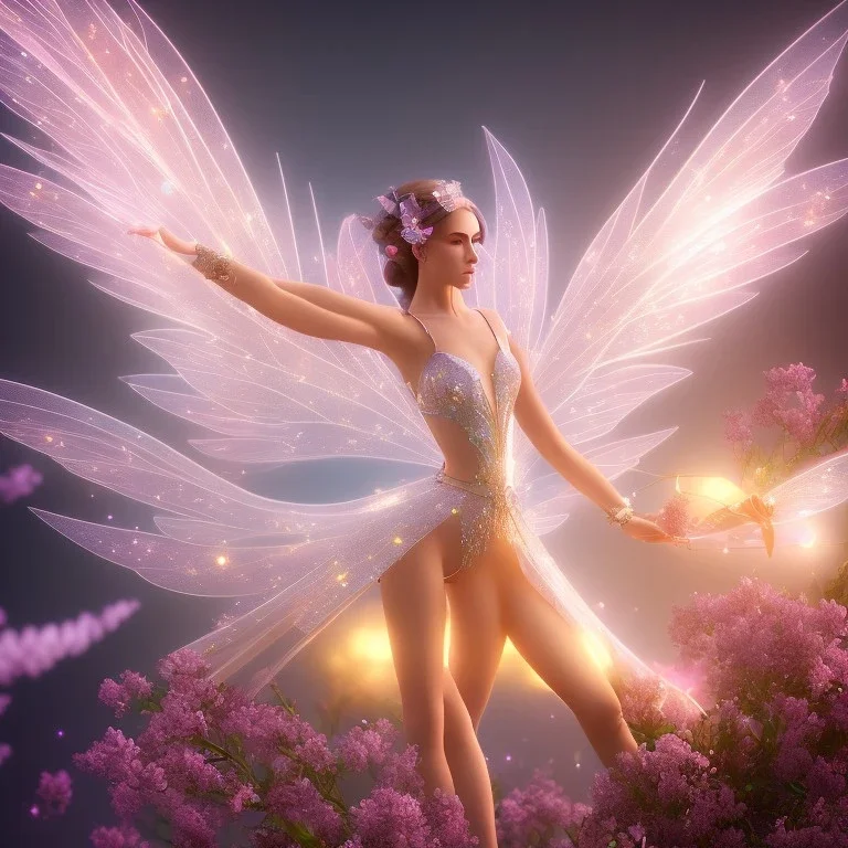 beautiful fairy in a galactic ambiance, transparent wings, delicate colors, finely tuned detail, ultra high definition, 8 k, unreal engine 5, ultra sharp focus