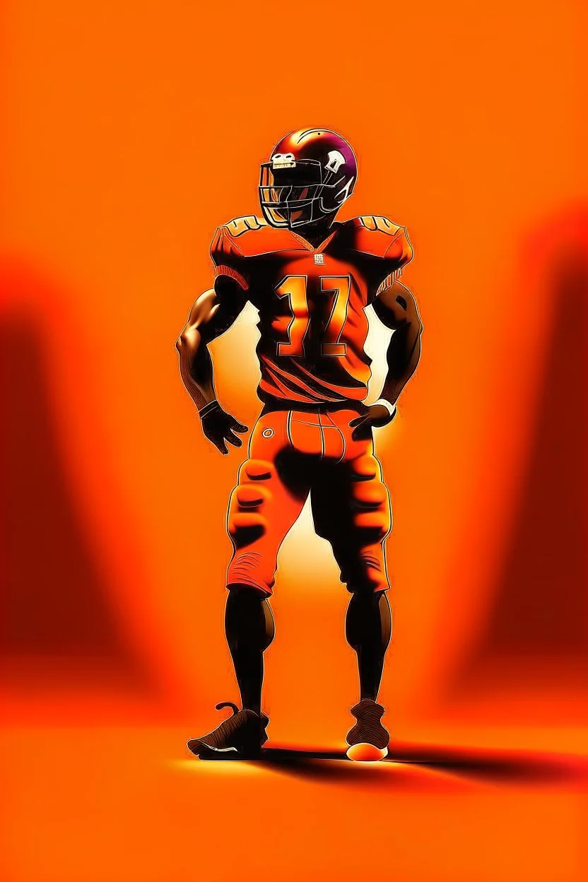 Silhouette of a football linebacker, orange background, photorealistic