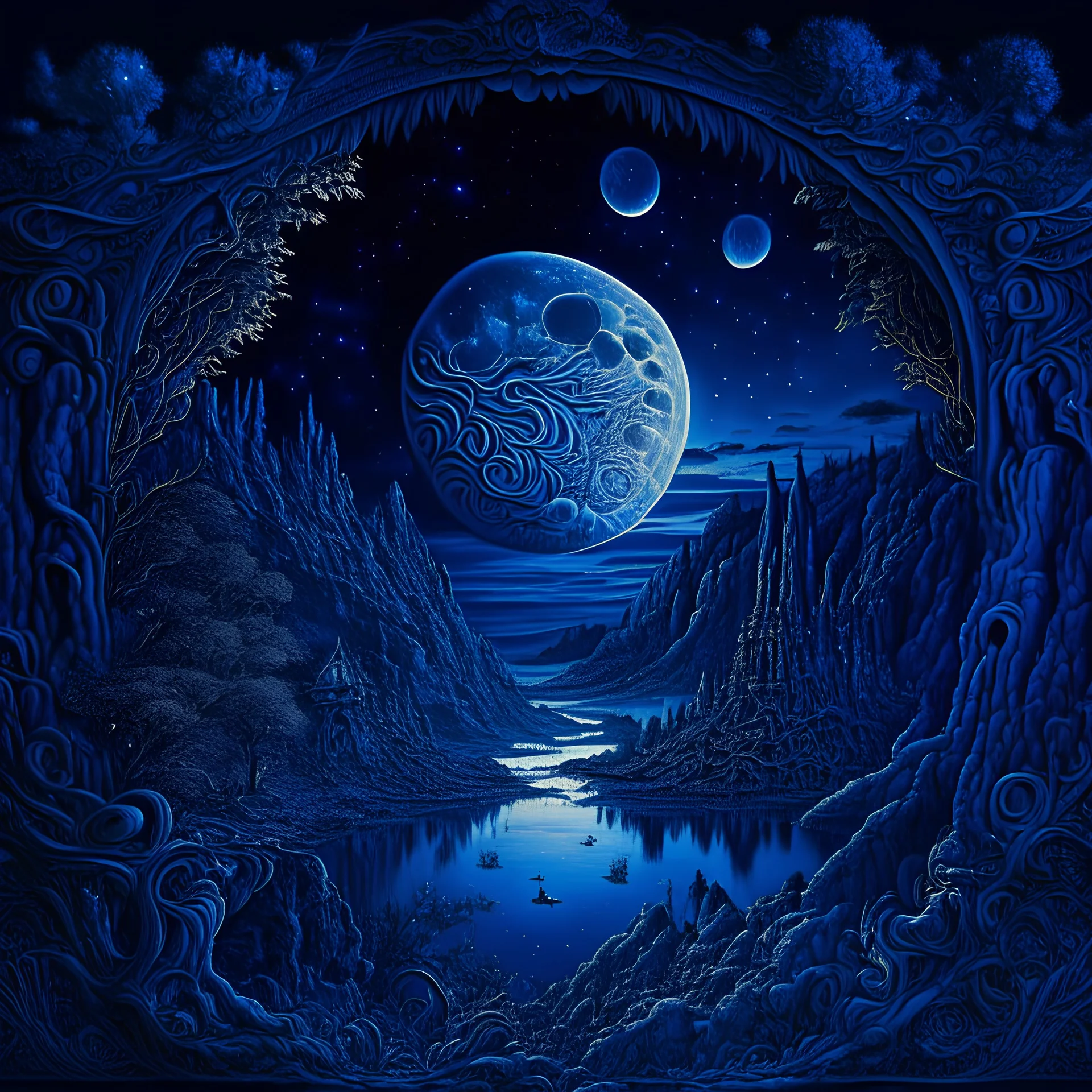 landscape, epic, intricate details, high detail, astronomical event, deep blue