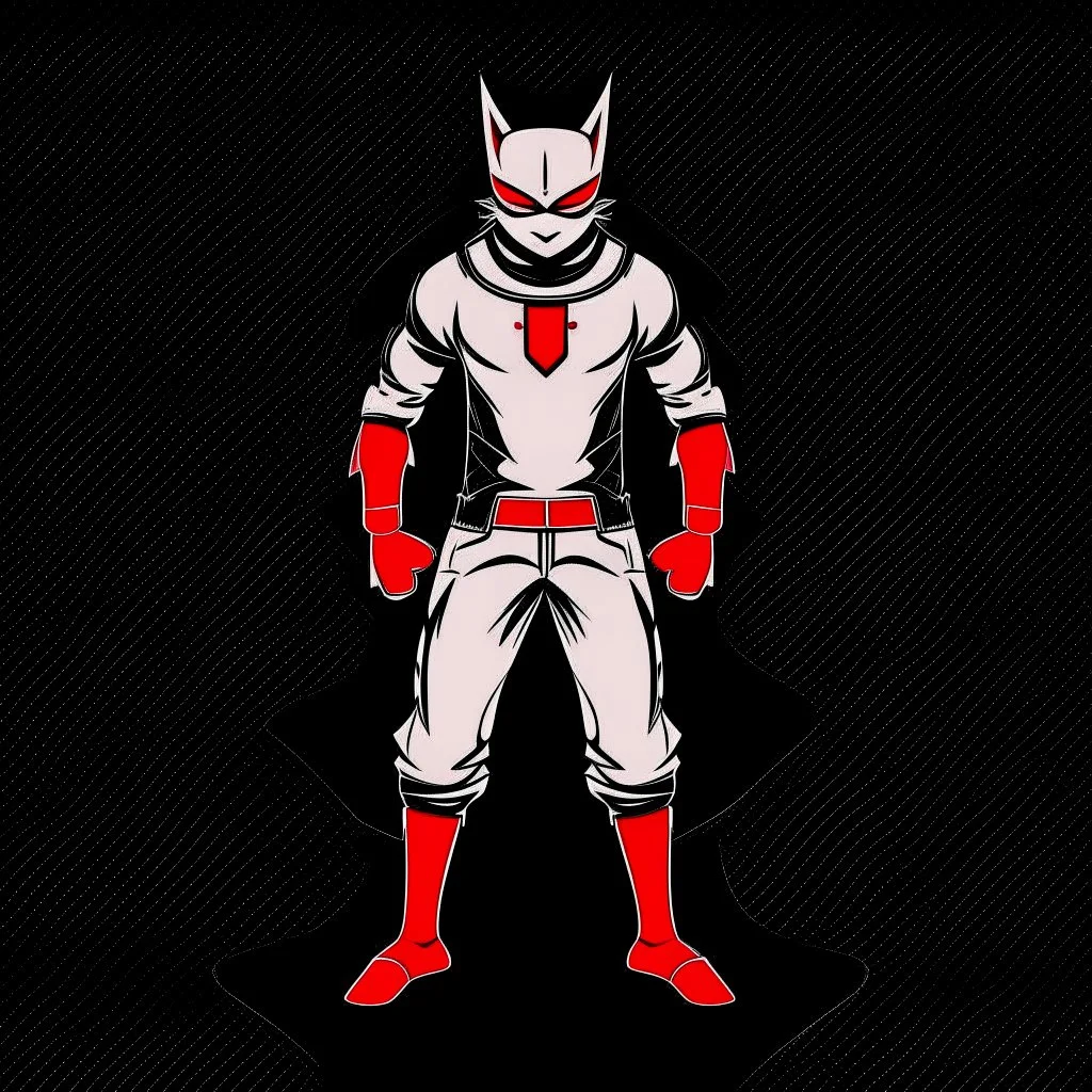 Catman art illustration black background red and white color full body