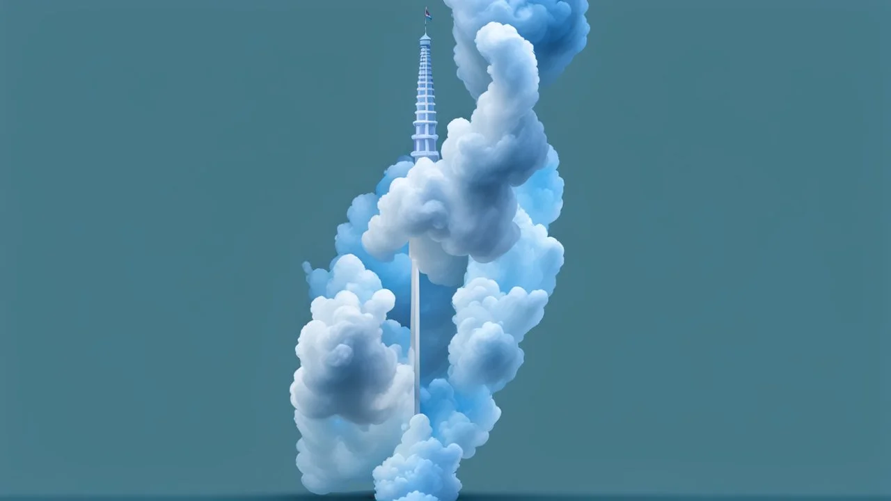 background of sky, a pillar ascends from bottom border to the top border. high poly, digital art style