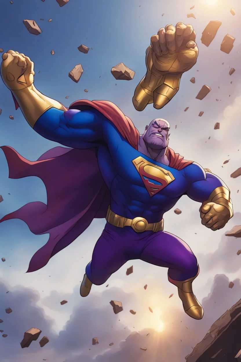 Supermann and thanos falling from the skye animated