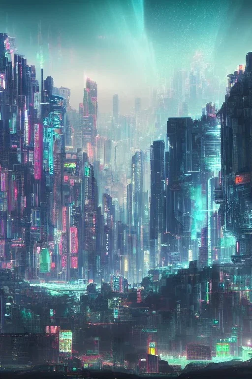 Cyberpunk mountain range