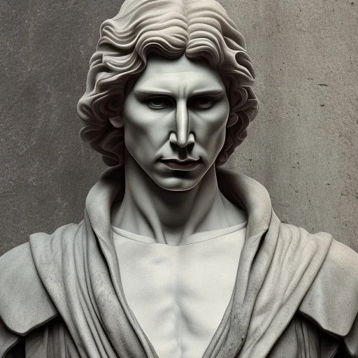 White Statue adam driver , Rome style sculpture, full body, fresco background, hyper realistic, 8k,