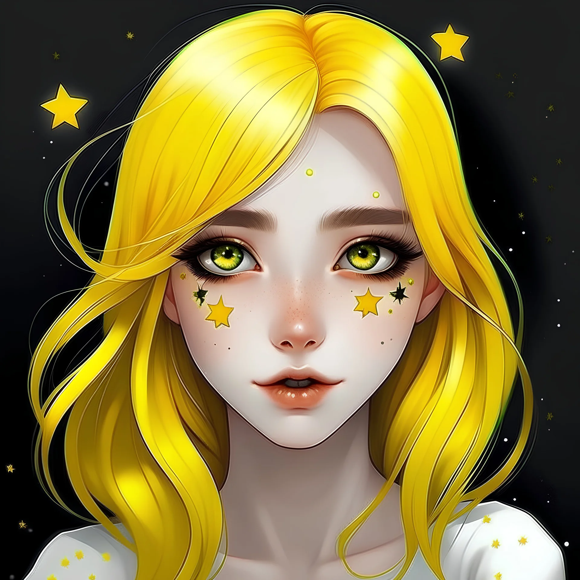 girl yellow hair star eyes and star eyes