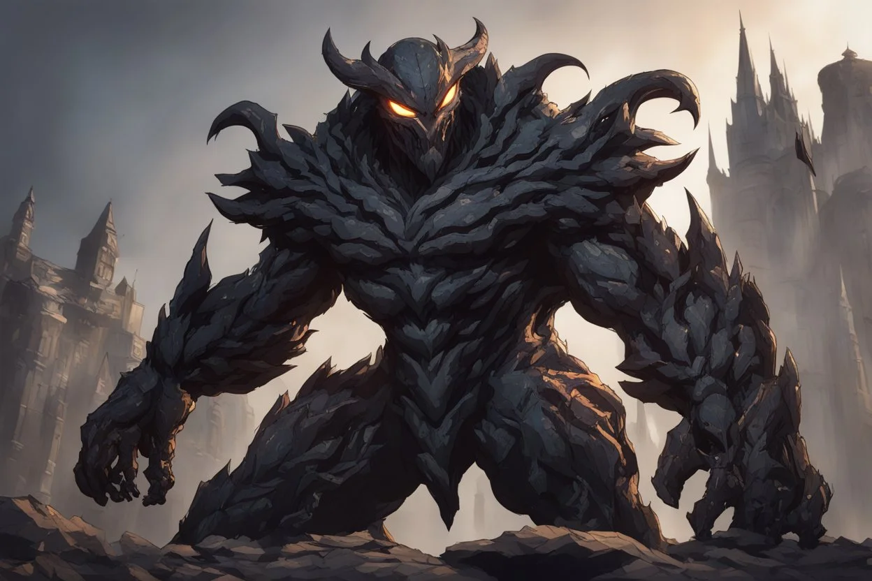 Golem with no eyes in 8k solo leveling shadow artstyle, venom them, no eyes, evil laugh smile, full body, apocalypse, intricate details, highly detailed, high details, detailed portrait, masterpiece,ultra detailed, ultra quality