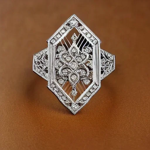 platinum and diamond filigree art noveau ring, breathtaking, highly ornate, delicate, intricate, photorealistic, high fashion, fine jewellery, luxury, designer