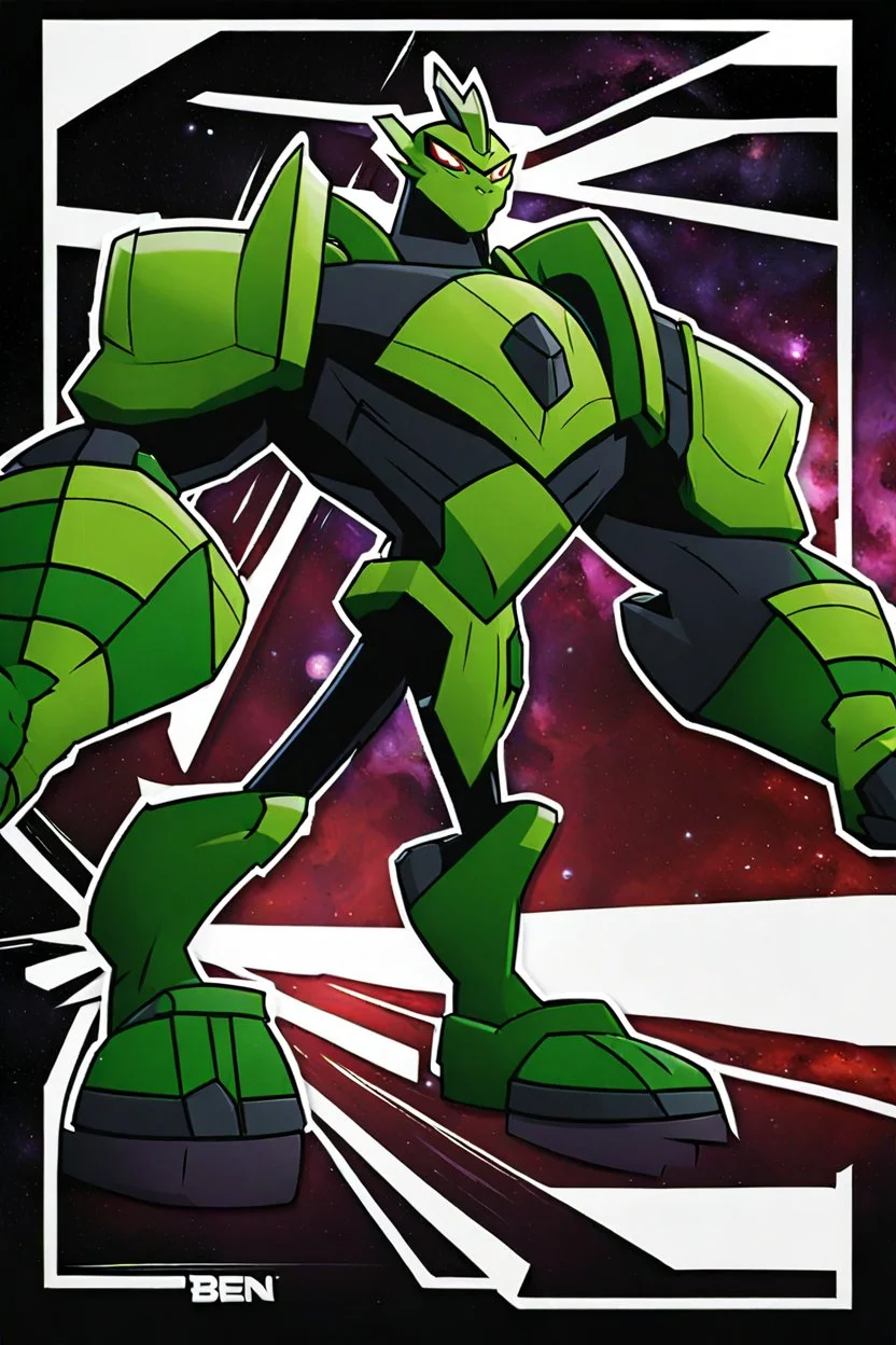 A new space creature from Ben 10 cartoon. Strong and graceful. Advanced metal. Magical power, precise detail and intense power Add "full body view" as a prefix. Use an aspect ratio (dimensions) that is mor vertical (3:4 vs 4:3), move the camera back ("extreme long range view"), move camera upward rather than being at hip height ("high angle view" or "eye-level view"). Describe her shoes or stance, as well as what you see over her head