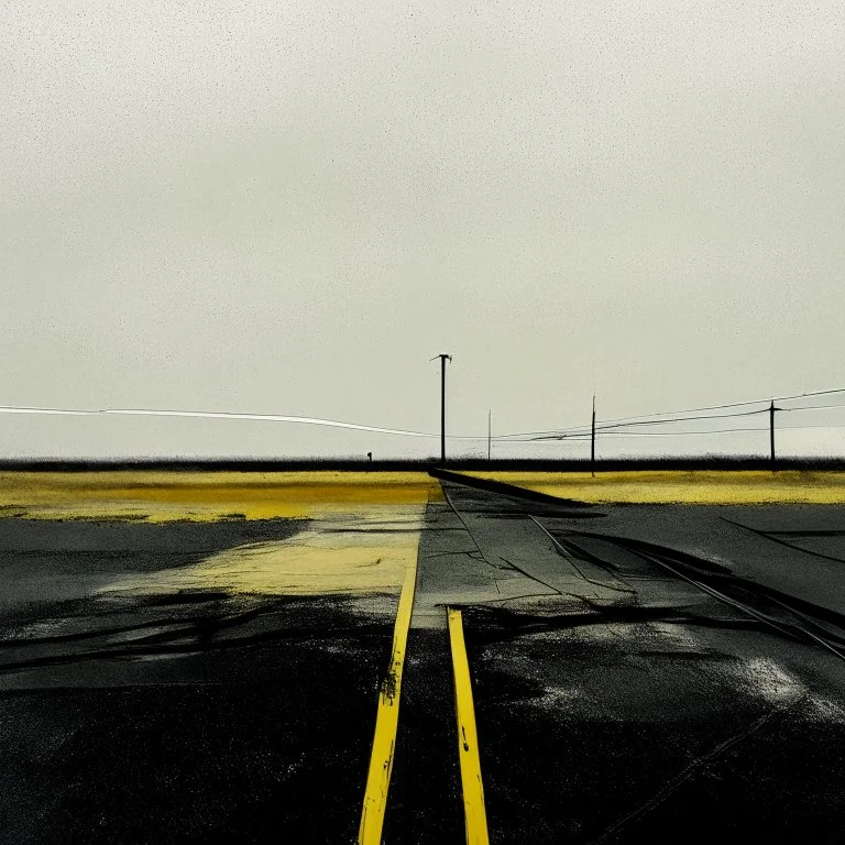 Minimal abstract oil paintings desolate 1960s carpark concrete fragments. Yellow road markings. style of Justin Mortimer and Francis Bacon.