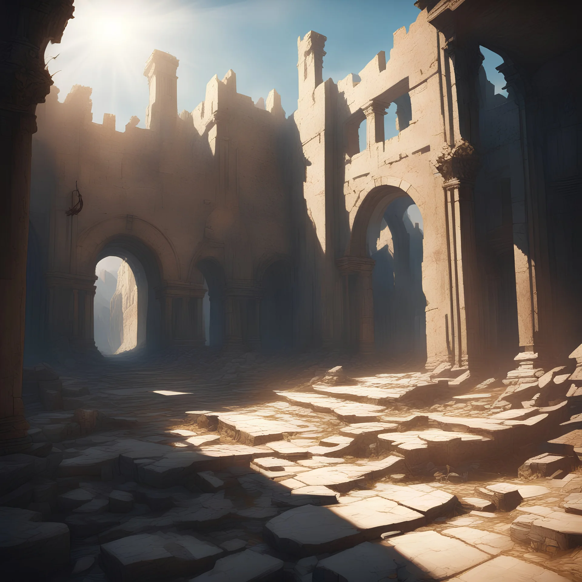 A sunny day and yet in the ruins of Ald Mora only shadows are cast and the warmth of the sun is far far away, in horror art style
