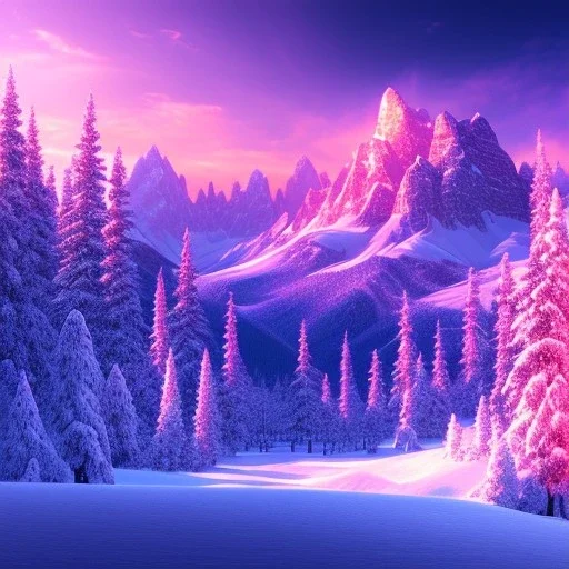 Snowy mountains pink