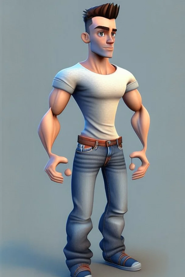 beautiful male 3d character for Animation big head lean body with tshirt and jeans