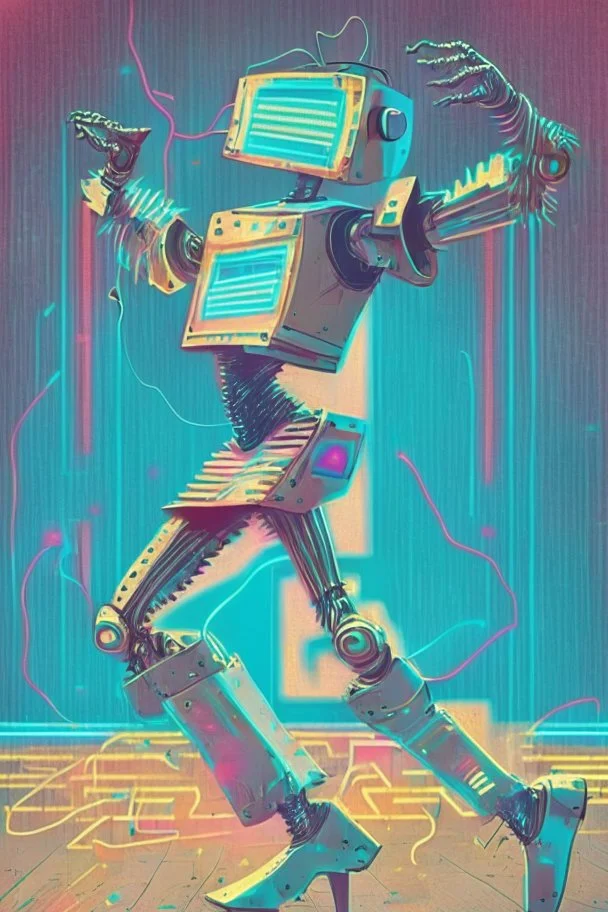 Dancing to electro pop like a robot from 1984