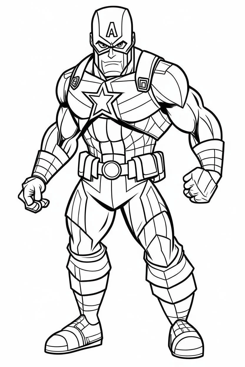 a cartoon image of captain america. kids coloring book. no color. thin crisp lines