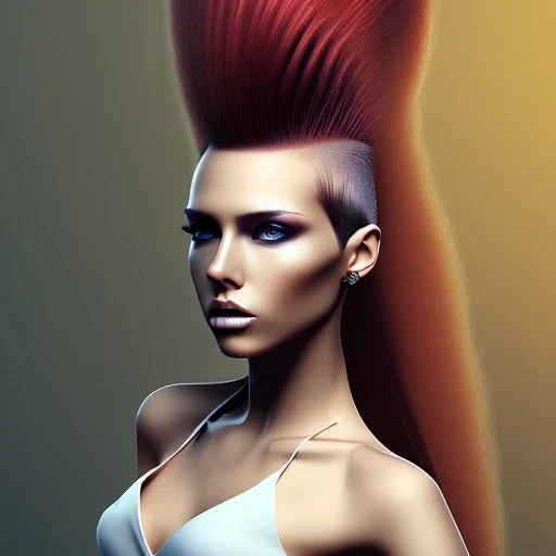 woman with mohawk hairstyle and long hair on one side