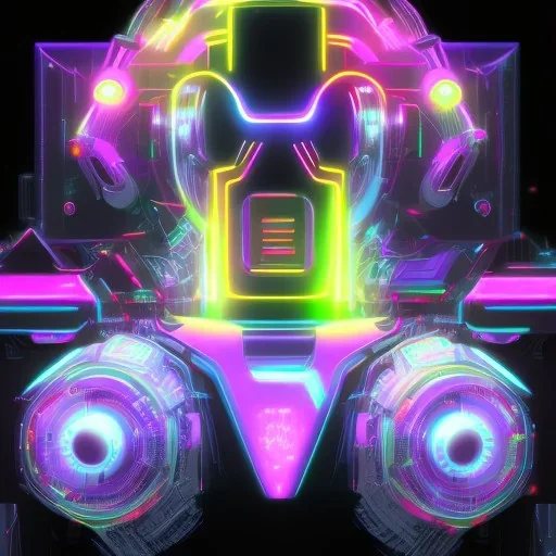 surprised realistic robot neon colours with black background