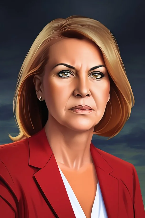 POwerful looking Female politician with a fiery background portrait
