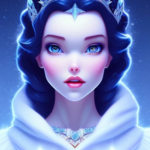 Snow white, crystal, beautiful, soft, blue light, star in background