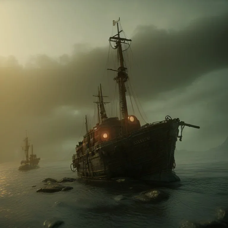  sinking ship, atmospheric, realistic, unreal engine, cinematic lighting