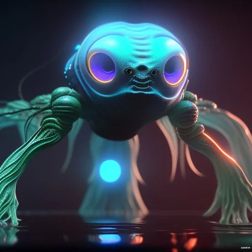 Aquatic alien spider creature with bioluminescent bodyparts, unreal engine 5, 8k resolution, photorealistic, ultra detailed