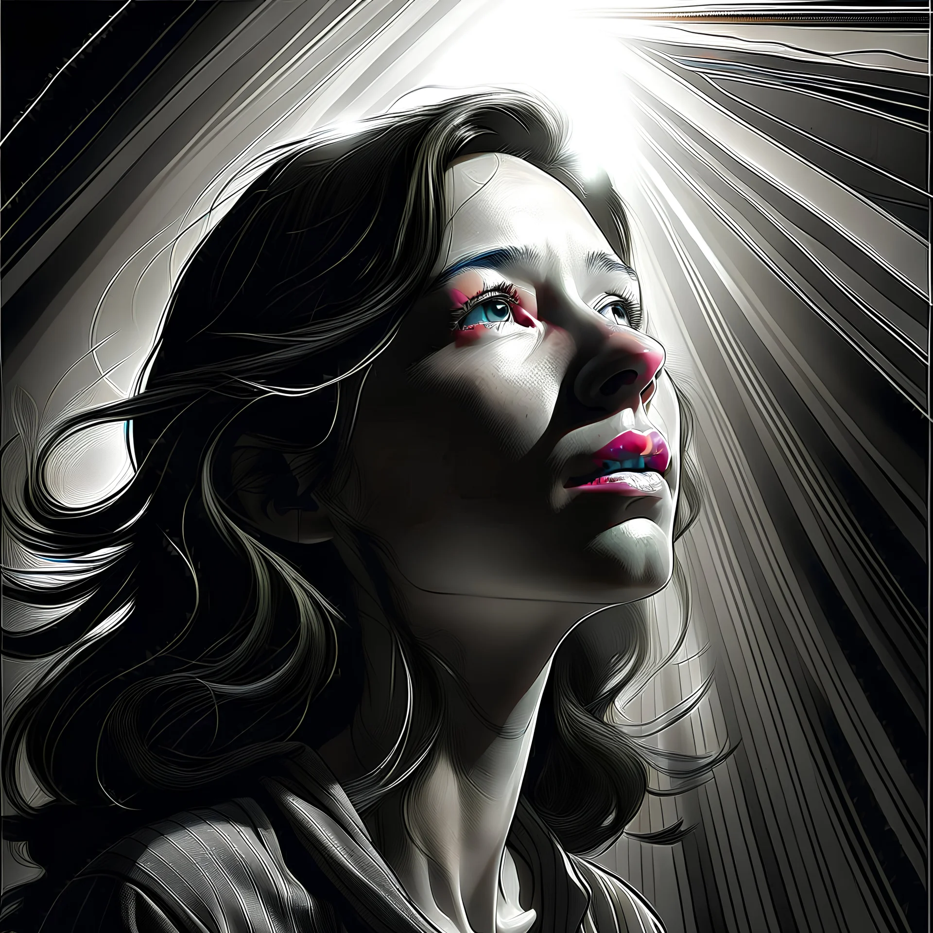The harmonies that follow bring a sense of hope and longing, like a ray of light breaking through the clouds. The woman's expression softens, and she leans forward, her eyes fixed on the recording with a newfound intensity. Another scene she closes his eyes and lowers her head quickly and sad