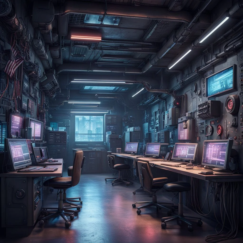 A rugged cyber school in the style of cyber punk