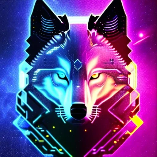 digital pixelated cyberpunk cosmic wolf