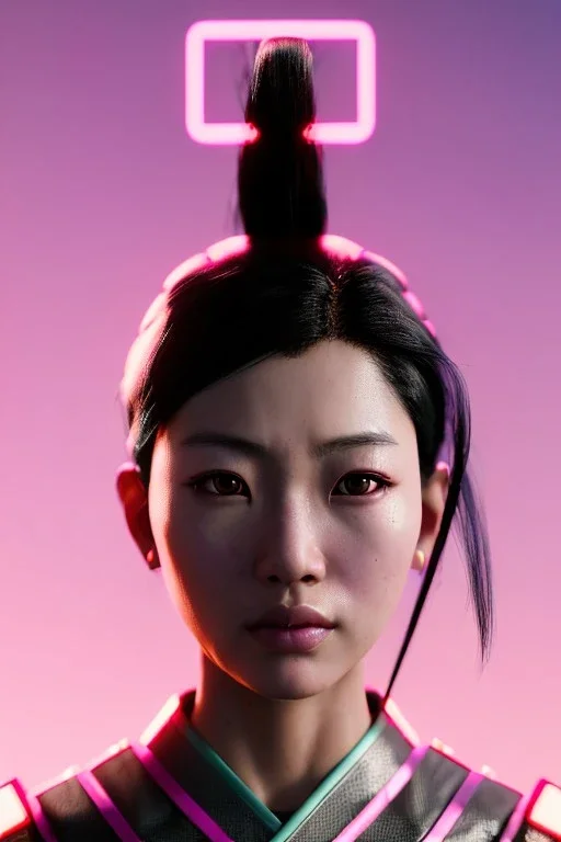 portrait, Asian cyborg woman, samurai warrior :: symmetry photography, cyberpunk style, pink hair, makeup, line eye :: black samurai army, japanese traditional pattern, pink, white, black, light iris :: cinematic, Ultra realistic, dark scene, soft color, highly detailed, unreal engine 5, RTX, ultra detail, 3d, finely drawn, high definition.