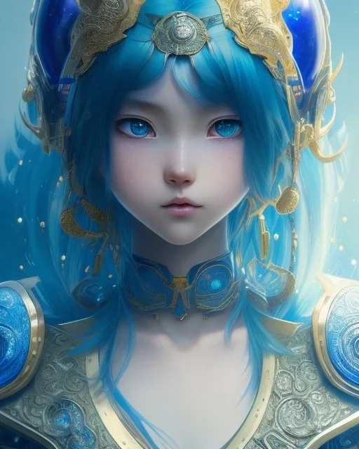 Detailed anime child girl, blue hair, dragon scale armour, intricate details, full body portrait, keep head in frame, slight smile, black Japanese motif, concept art, highly detailed, digital painting, concept art, sharp focus, illustration, art by Yoji Shinkawa, WLOP and greg rutkowski and alphonse mucha and artgerm and yanjun Chen and Junji ito and Makoto Shinkai, HDR, octane render, dark background