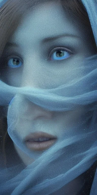 clouds of fog as woman's face, dissolving, disintegrating, wearing blue hijab, fine detail, highly intricate, wearing blue hijab, modern surrealism painting, high-quality, volumetric lighting, 8k, ultrahd, George Grie, Marco Escobedo, Igor Morski,Brian Froud, Howard Lyon, Selina French,