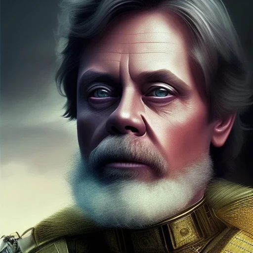 actor mark hamill, waist up portrait, intricate, oil on canvas, masterpiece, expert, insanely detailed, 4k resolution, retroanime style, circular reflective eyes, cinematic smooth, intricate detail , soft smooth lighting, soft pastel colors, painted Renaissance style