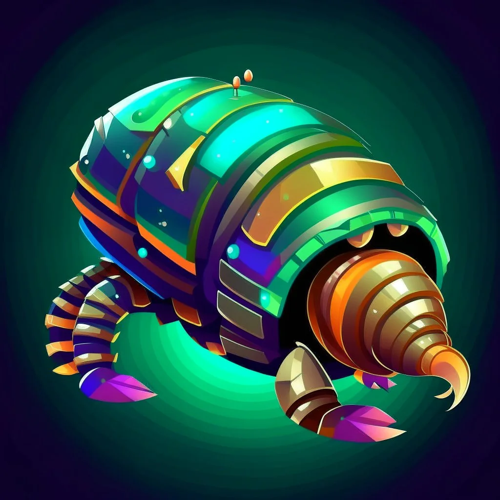 vector graphics 2d lowpoly shiny metallic spaceship worm