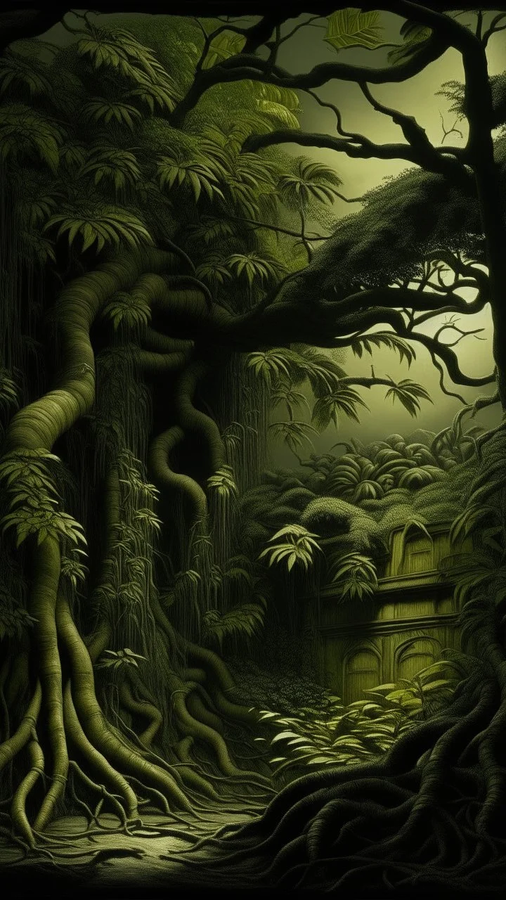 A dark yellow olive jungle painted by Henry-Robert Brésil