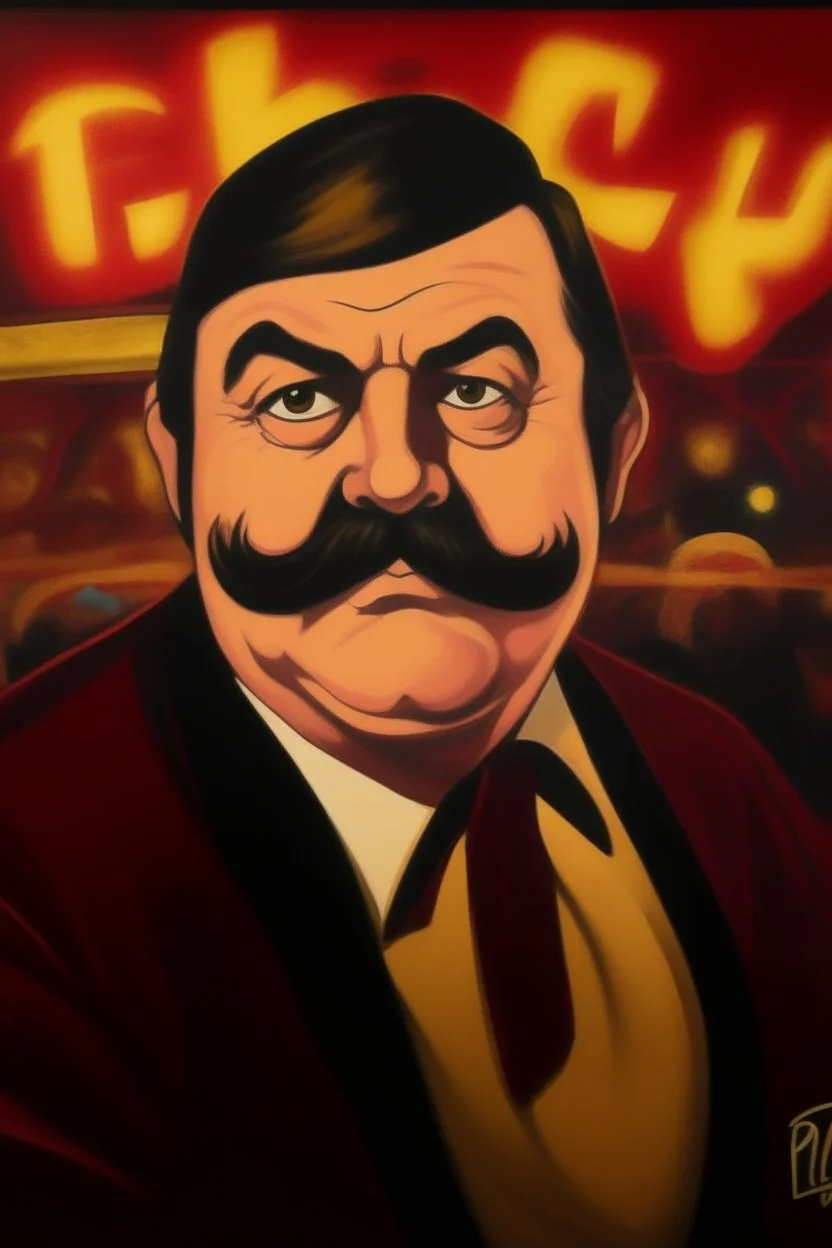 Fat the flash burguese mustache at the casino oil canvas.