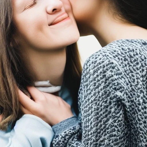 women leaning in for a kiss, portrait, alone, single