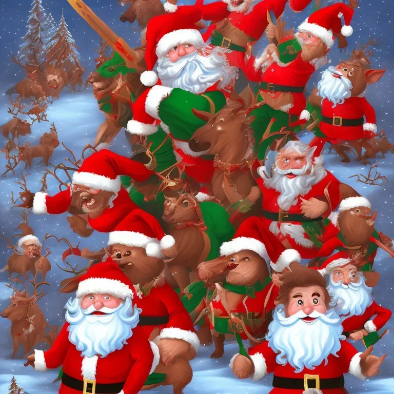 angry santa army fighting reindeer army