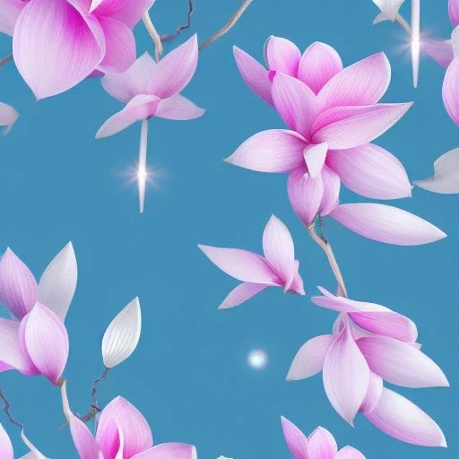 a magical crystal flower lys bougainvillier, magnolias pink,blue lake,sun,white swanns,pink vertical, blue lake,sharp, vines, candlelit, endor, ornate, elegant, highly detailed, artstation, concept art, smooth, sharp focus, illustration, 8k, splash art, wallpaper, key visual