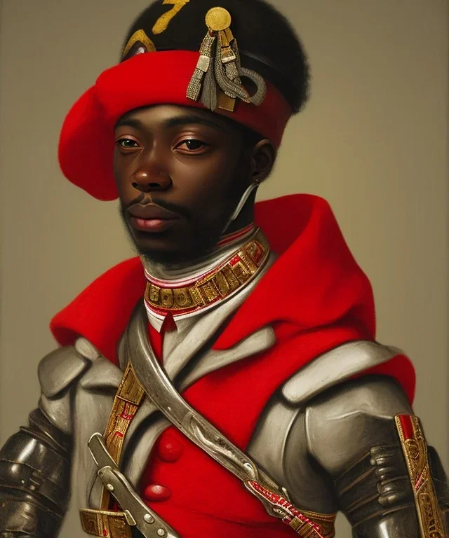 Negro Felipe, african slave, 1550's military red uniform, red headband