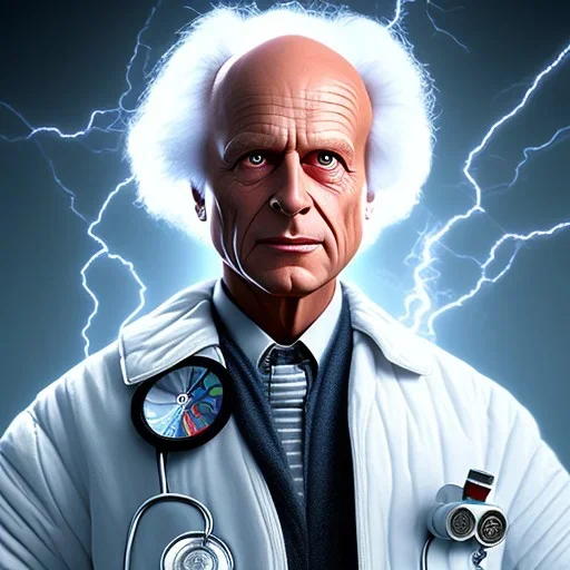 Portrait of Doctor Emmet Brown, Back to the Future, ultra realistic, high detail level, 8k