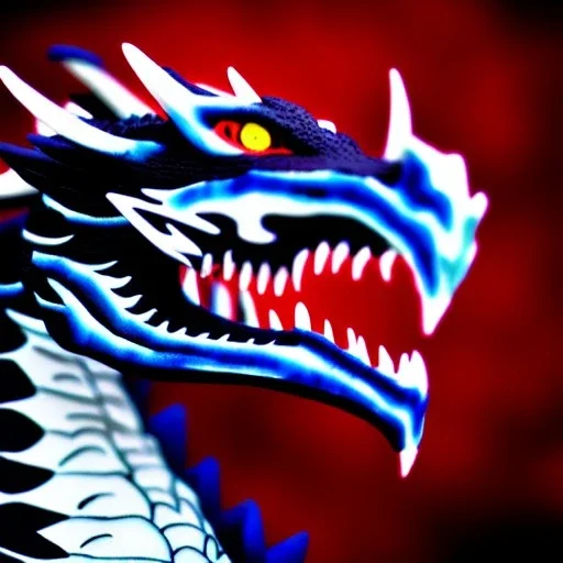 Dragon noir aux yeux rouges, dragon blanc aux yeux bleus