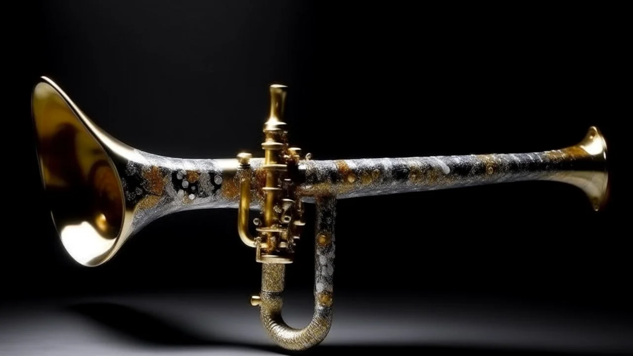 A silver colored ice trombone painted by Gustav Klimt