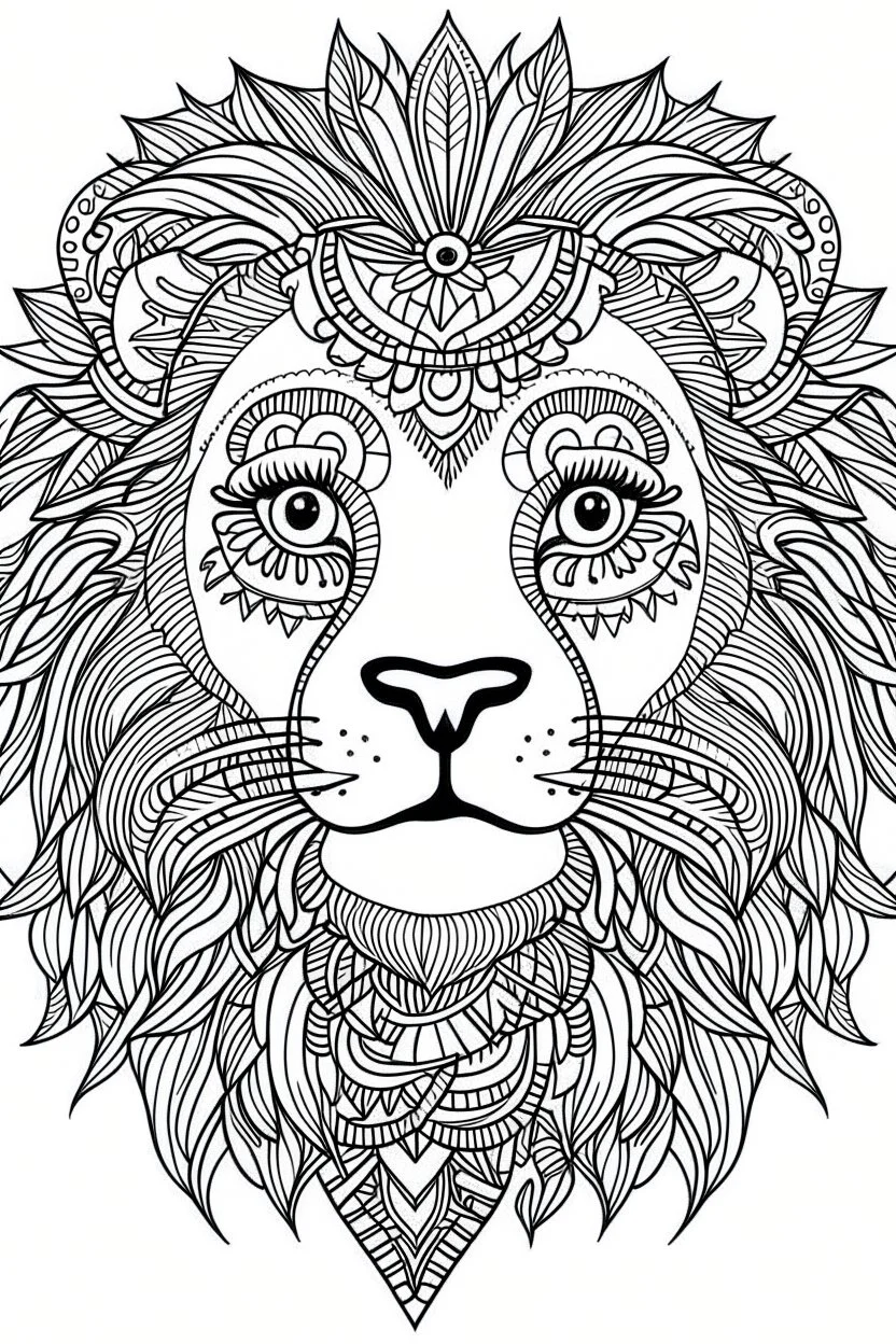 baby lion mandala, realistic, each unique, full view, only draw lines, clean line art, –no sketch, white background, minimalistic black lines, minimal black color, coloring page, thin black line art, perfect shape, perfect clear lines,