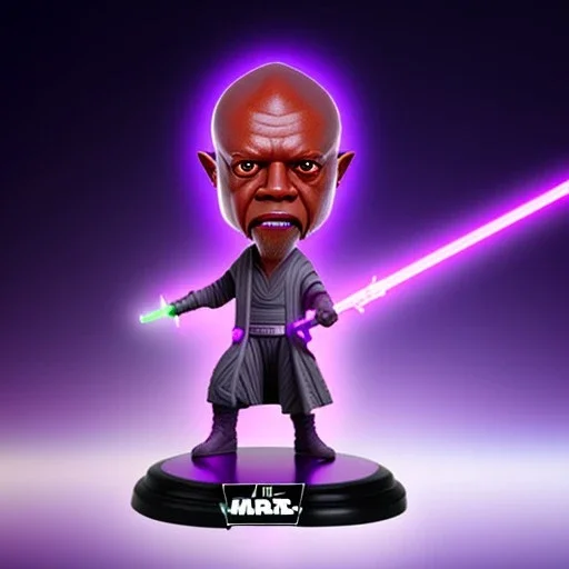 Bald Plastic mace windu purpleGlow jedi bobblehead with boots,