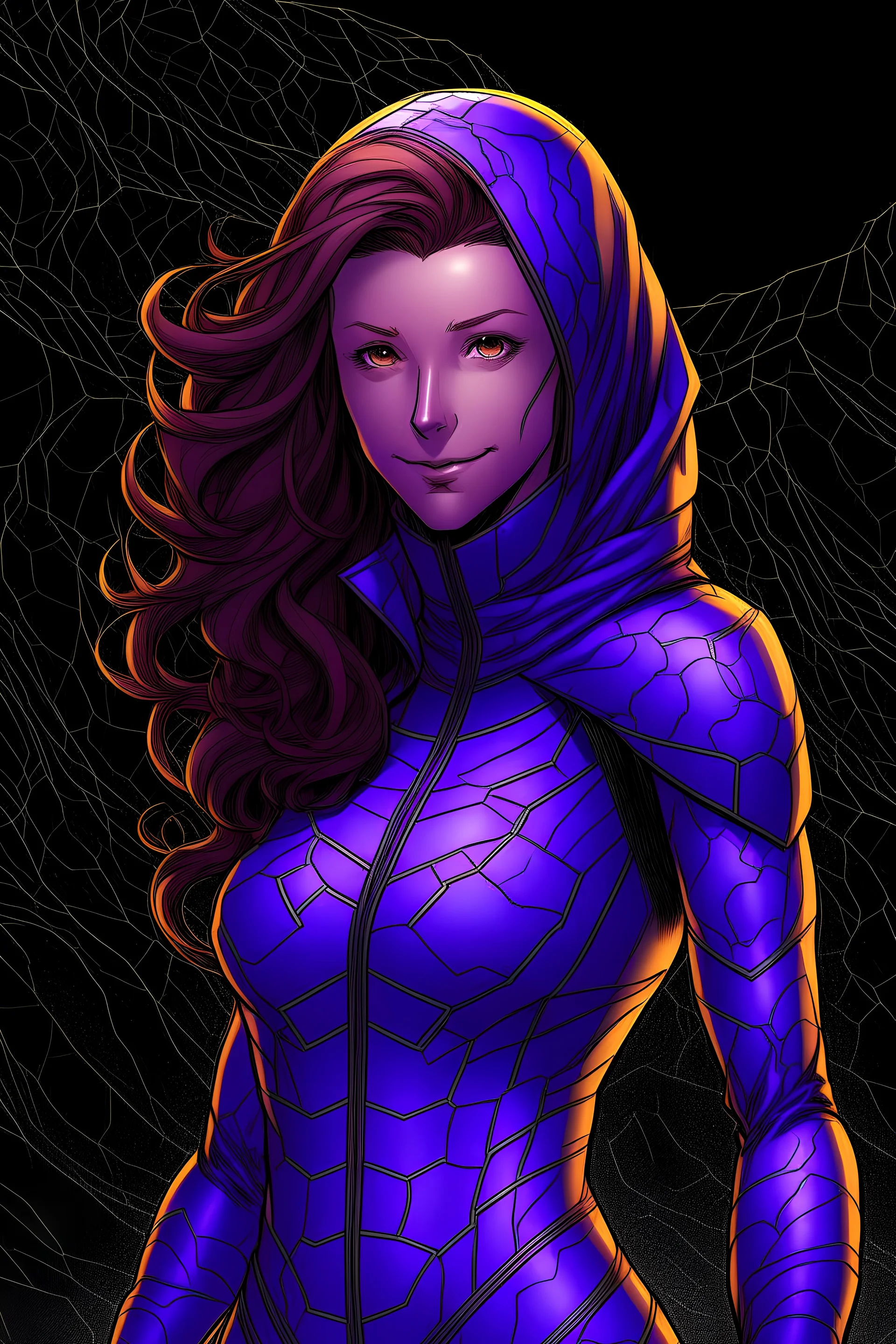 generate a image of a female superhero wearing a purple costume that represents the Amygdala part of the brain