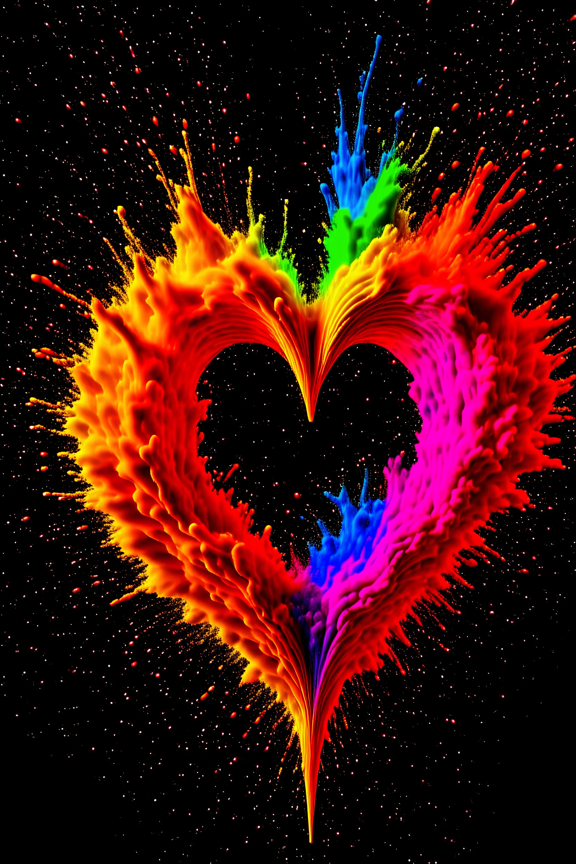 A color explosion in the shape of a heart