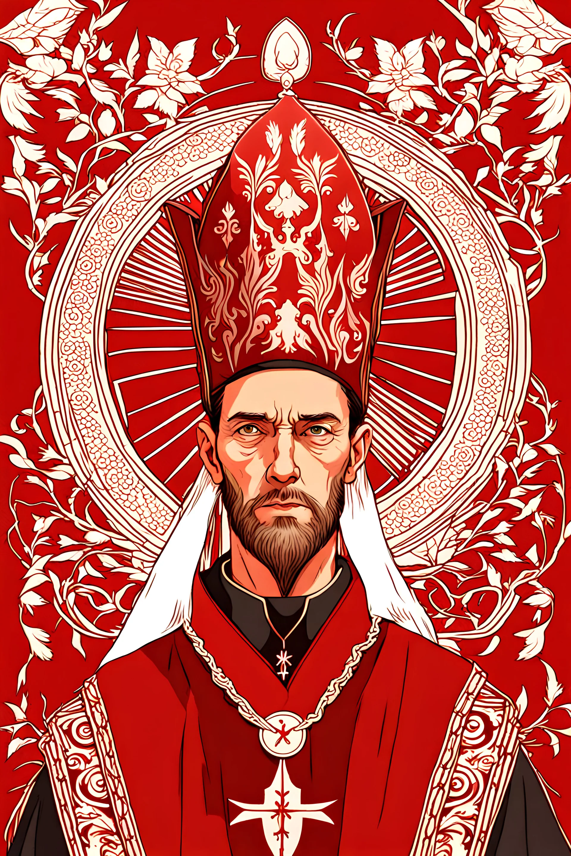 Man, cardinal, face portrait, red robe, red biretta, religious, game avatar, portrait, illustration